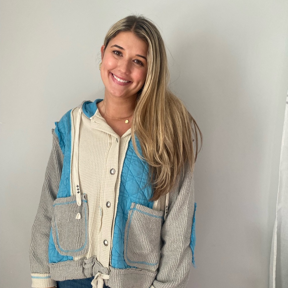 Stylish Women's Blue and Gray Jacket